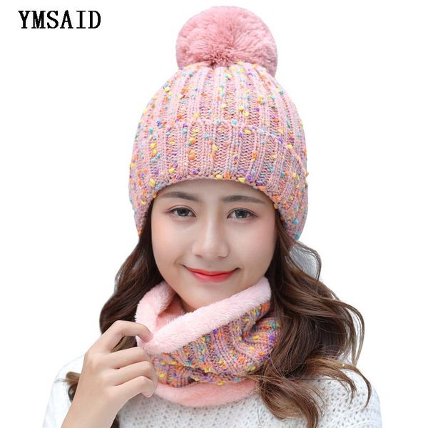 

beanie/skull caps ymsaid 2021 fashion women warm winter set of ladies girl with scarf neckerchief balaclava knitted hat, Blue;gray