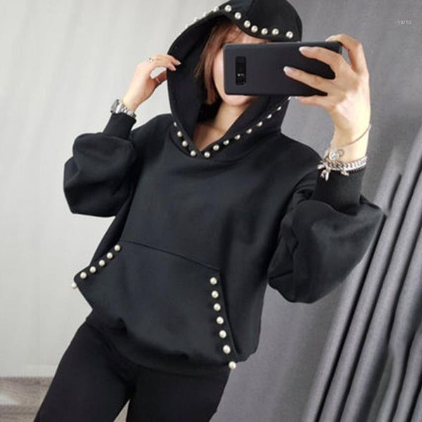 

fashion women hoodie oversize beading spring autumn gothic hooded sweatshirt harajuku korean causal loose gray black hoodies1