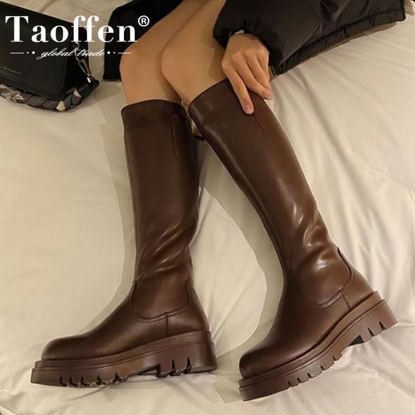 

taoffen women knee boots fashion platform high heel winter shoes woman warm buckle long boot office lady footwear size 34-43, Black