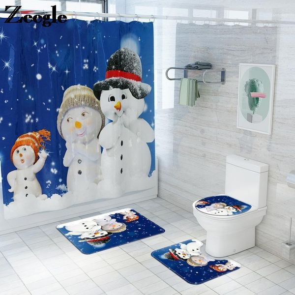 

christmas bath mat and shower curtain set toilet mat printing snowman shower anti slip bathroom bath carpet1