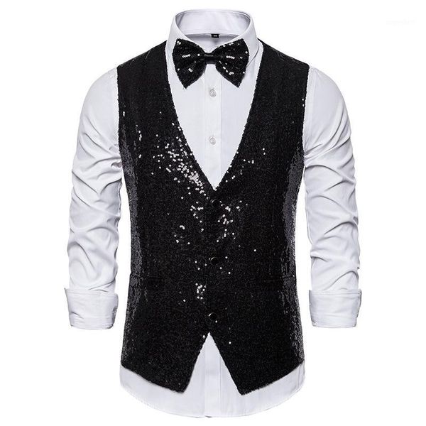 

kissqiqi fashion sequins suit vest men formal dress vest sleeveless jacket wedding waistcoat men fashion waistcoat1, Black;white