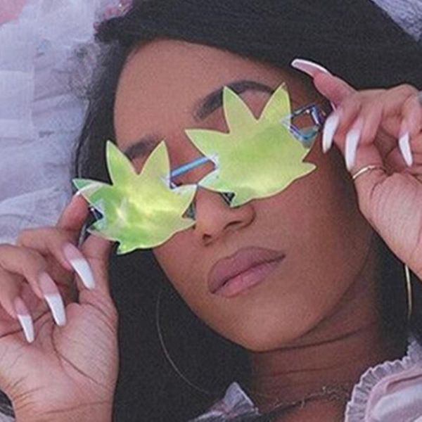 

sunglasses luxury fashion leaf women rimless sun glasses metal shades for vintage mirror eyewear uv400, White;black