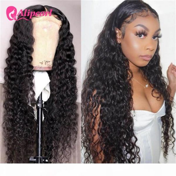 

alipearl loose deep wave lace front human hair wigs 130 150 180 density pre plucked brazilian hair wigs remy natural color, Black;brown
