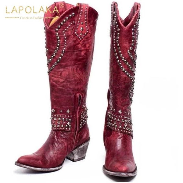 

lapolaka 2020 european retro women's boots fashion popular british style cone-shaped heel zipper knee high boots, Black