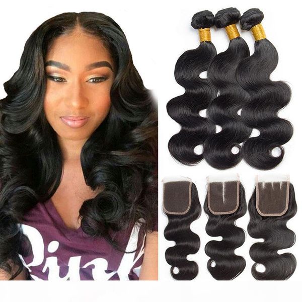 

объемная волна закрытия с 3bundles 7а бразильский virgin body wave hair natural black 100 человеческих волос лучшее качество может быть окра