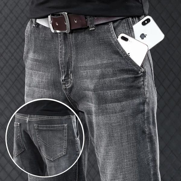 

men's jeans anti-theft zipper design 2021 spring and autumn classic style regular fit stretch jean trousers brand denim pants, Blue