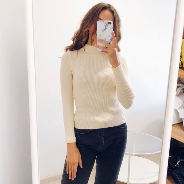 

2021 autumn winter women sweater pullovers knitted elasticity casual jumper fashion slim turtleneck warm female sweaters women t200910, White;black