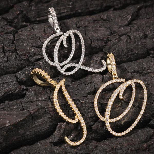 

gold color cursive letter pendant necklaces charm men's women fashion hip hop rock jewelry with rope chain, Silver