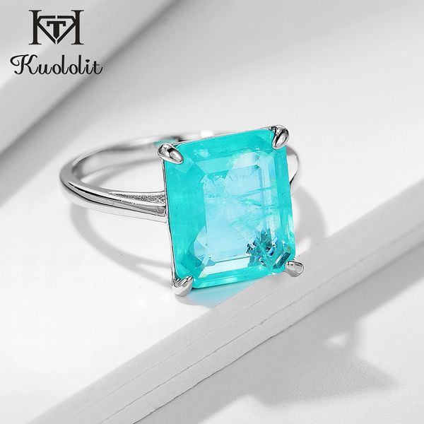 

kuololit paraiba gemstone rings for women real 925 sterling silver emerald cutting tourmaline handmade engagement bride jewelry 201006, Golden;silver