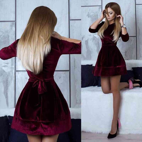 

women velvet dress autumn winter dress long sleeve casual solid party dresses mini mujer femininos robe femme, Black;gray