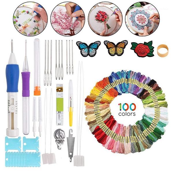 

punch needle embroidery set craft tools set with 100 colors threads for diy sewing and cross stitch project fas61, Black