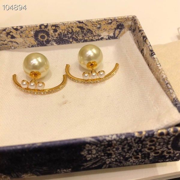 

luxury classic brand designer copper gold half circle crystal three white pearl stud earrings for women jewelry, Golden