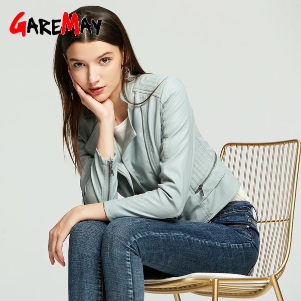 

garemay womens black leather jacket red faux pu long sleeve autumn winter plus sizes leather jacket women, Black;brown