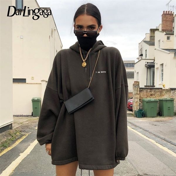 

darlingaga streetwear winter patchwork oversized hoodie casual loose pullover letter long hoodies women sweatshirt fake 2 pieces y200915, Black