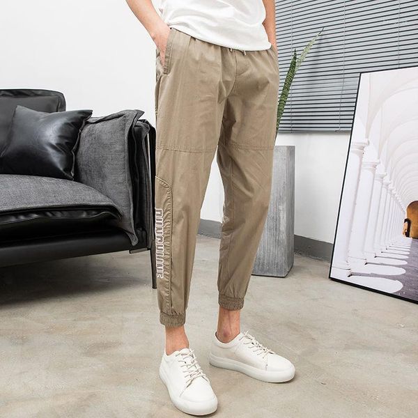 

2020 spring and summer new youth popular men's slim letter printing small straight pants fashion casual wild beam pants1, Black