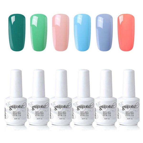 

elite99 6 pieces/lot color gel nail polish set 15ml soak off uv nail varnish hybrid nails semi permanent art gel polish, Red;pink