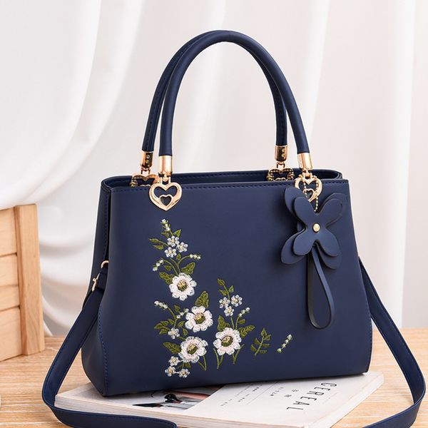 

women bag women leather handbag shoulder bag crossbody handbag women's flower embroideried pendant rivets ladies fashion spring c1223