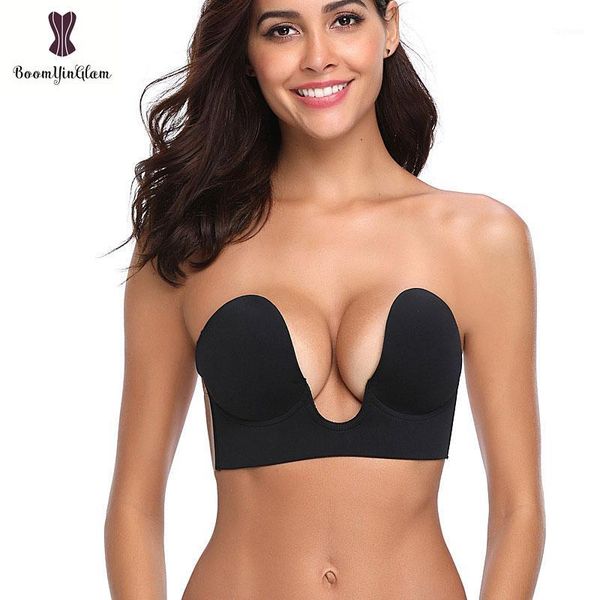 

one piece push up bra invisible wire silicone self sticky bra women wireless strapless invisible seamless backless bralette1, Red;black