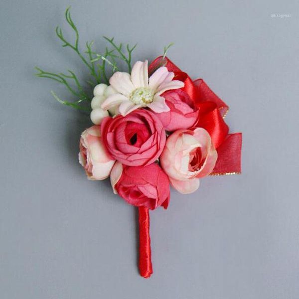 

100% new fashion prom boutonniere pins rose artificial flowers wedding brooch groomsman bride corsages ceremony party decoration1