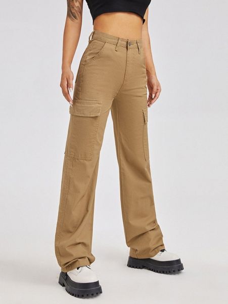 

high waisted slant pocket cargo jeans l53y#, Blue