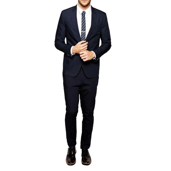 

men's suits & blazers 2 piece button flat collar slim fit navy blue for business or custom made with design smart casual men, White;black