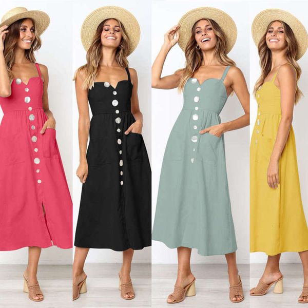 

color 2020 five women's sling new pocket loose dress spring and summer, Black;gray
