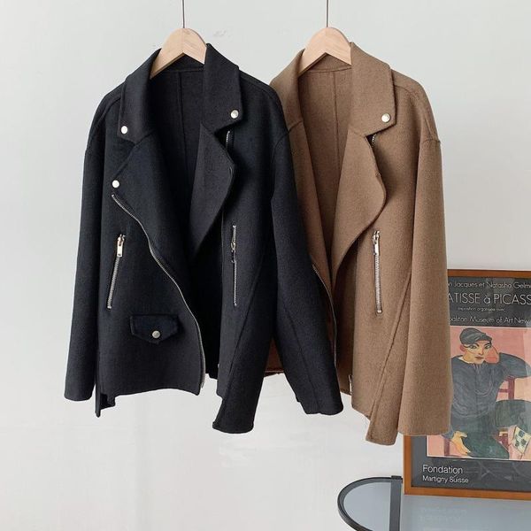 

зимняя мода женщин кашемировые пальто женщин осень / зима женщин двухсторонняя шерстяная короткие пальто шерстяное, Black