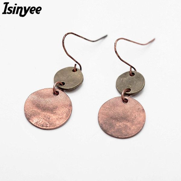 

hoop & huggie isinyee fashion vintage double circle small earrings for women antique copper european ethnic jewelry pendientes aro, Golden;silver