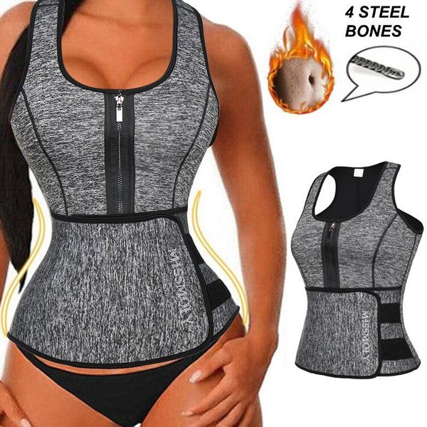

waist support women neoprene trainer sweat sauna suit cincher slimming vest adjustable trimmer belt tank shapewear, Black;gray
