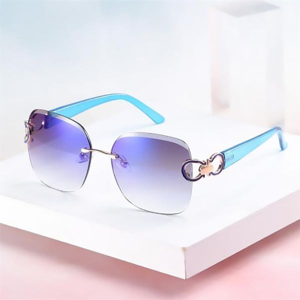 

очки мода женские синие rimless солнцезащитные очки дизайнер gradient red green square sunglasses женский óculos, White;black
