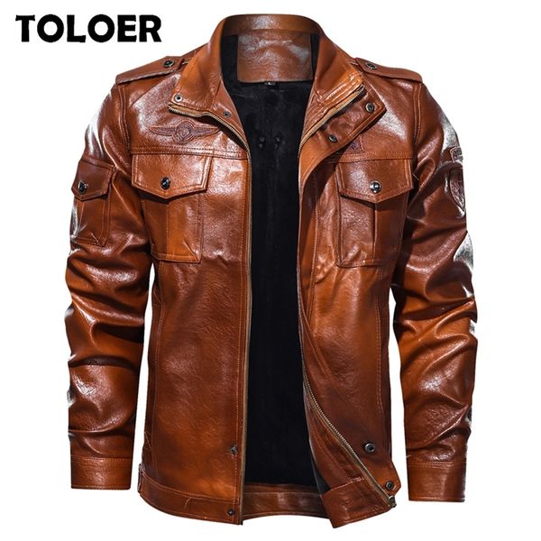 

5xl 4xl pu leather jacket men autumn new casual motorcycle vintage leather jackets coat men fashion biker us army bomber jackets 201215, Black