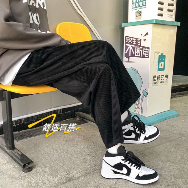 

2021 men's trousers autumn thin new winter pure joker wick straight tube pants male youth kemk, Black