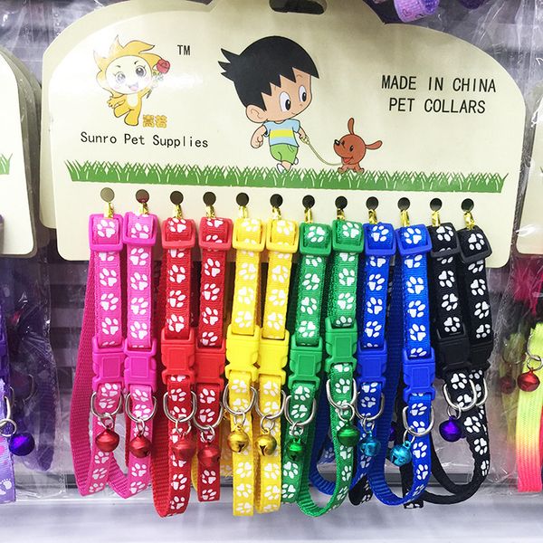 

nylon dog puppy cat collar breakaway adjustable safety cats collars with bell and bling paw charm width 1.0cm