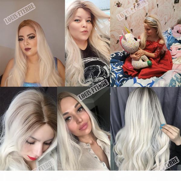 

long ombre brown light blonde synthetic wigs middle part water wave cosplay wig for black woman heat resistant fibre