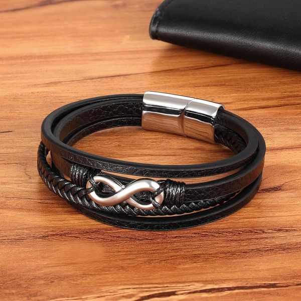 

gold / steel accessories men's leather stainless steel bracelet special geometric pattern multi layer for men's birthday gift sqce, Golden;silver
