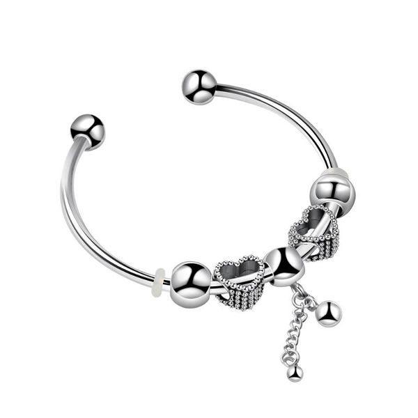 

charm bracelets silver plated bracelet & bangle round love heart charms beads fit original basic snake chain diy jewelry gift, Golden;silver