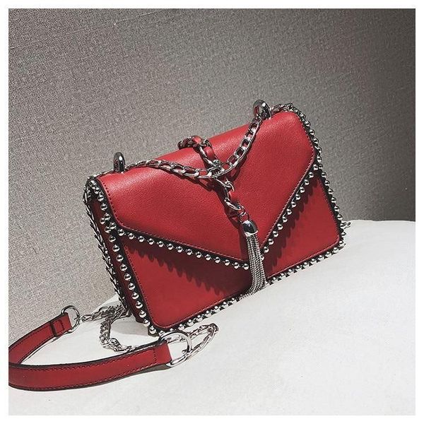

women shoulder bag 2020 fashion chains design shoulder strap square flap messenger bag solid color tassel rivet crossbody