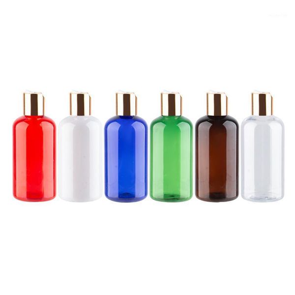 

storage bottles & jars 220ml colored cosmetic plastic shampoo with anodized cap gold alumite disc pet bottle for toner showr gel 24pcs/lot1