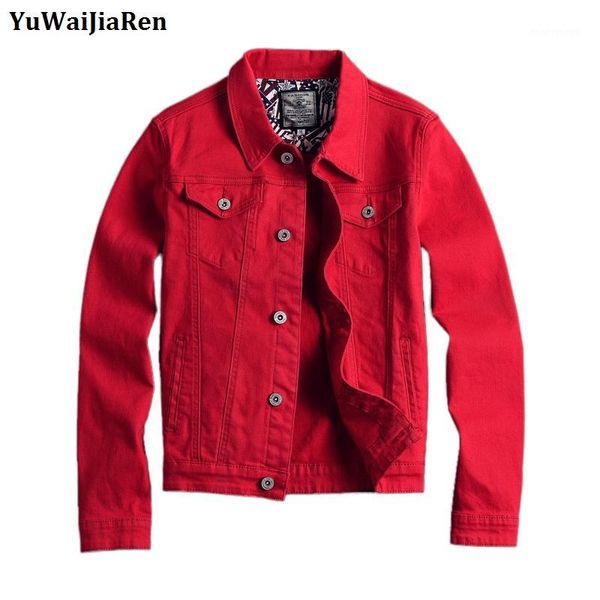 

yuwaijiaren men's denim jackets coat spring autumn fashion casual cotton red khaki and army green outerwear mens jean jacket1, Black;brown