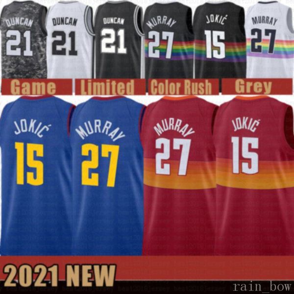 

2021 new jamal 27 murray basketball jersey nikola mens 15 jokic mesh demar 10 derozan retro derrick 4 white manu 20 ginobili purple, Black;red