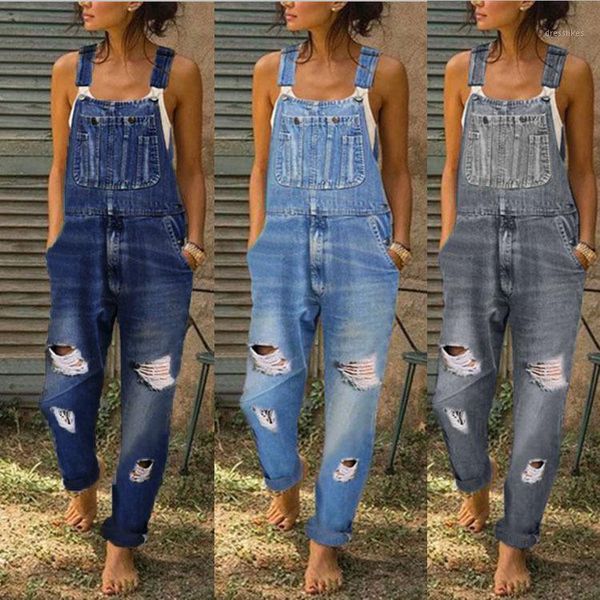 

women's jeans wepbel women's denim overall hole trousers pants high waist fashion sleeveless summer vintage1, Blue