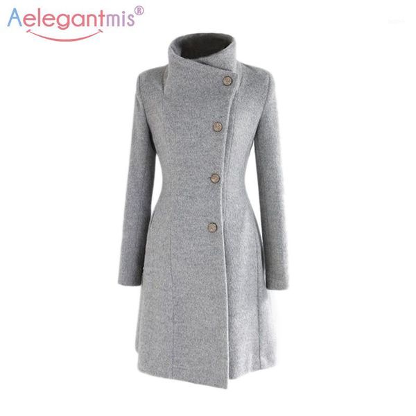 

aelegantmis autumn winter long wool coat women elegant turn down collar wool blend coats slim belt coat outerwear female1, Black