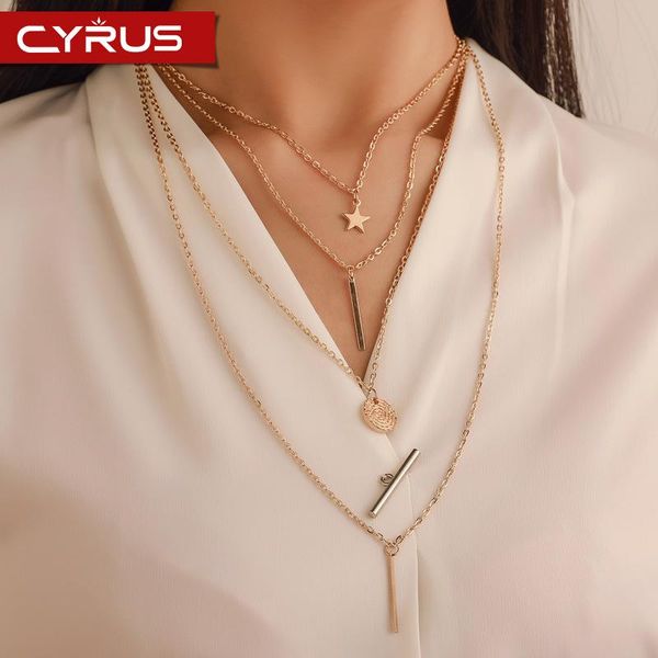 

pendant necklaces boho multi layer long necklace gold color pentagram vintage punk geometric metal chain for women jewelry accessories, Silver