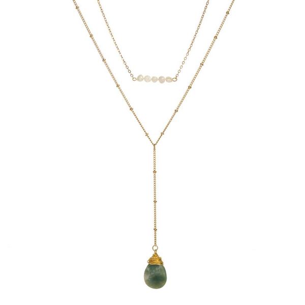 

pendant necklaces natural green stone for women imitation pearls clavicle chain gold color layered necklace 2021 fashion jewelry, Silver