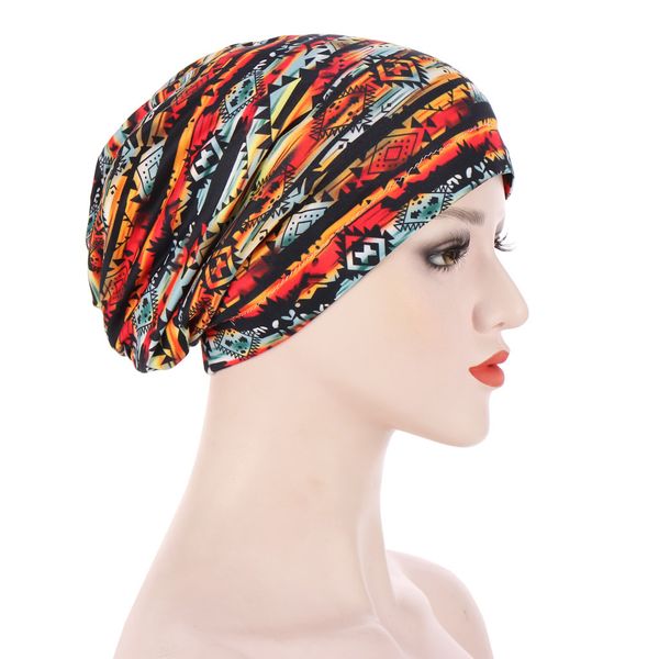 

ladies 6-color printed night hat cloth turban hat beanie gd1249, Blue;gray
