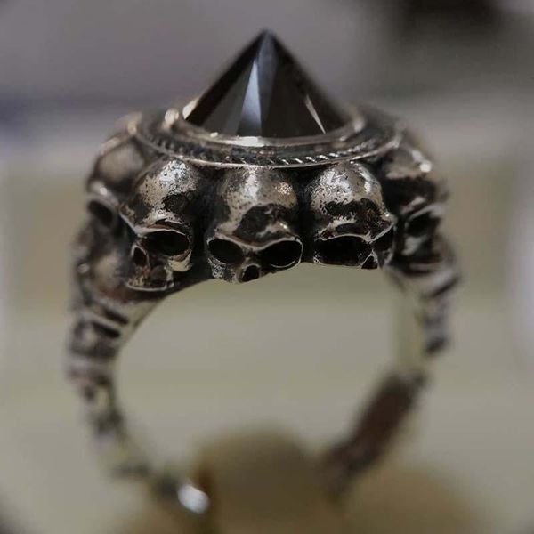 

cluster rings gothic punk skull for men retro skeleton black red cone male ring jewelry biker steampunk anillo hombre z3m478, Golden;silver