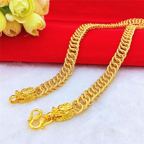 

yellow gold 14k necklace for men wedding engagement jewelry delicate dragon head chain necklace luxury jewelry ornament gifts, Silver