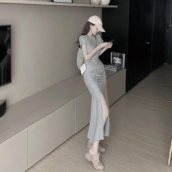 

women's 2021 new dresses summer plissado side divided dress fine feminine fashion irregular strain dressed 4g3i, Black;gray