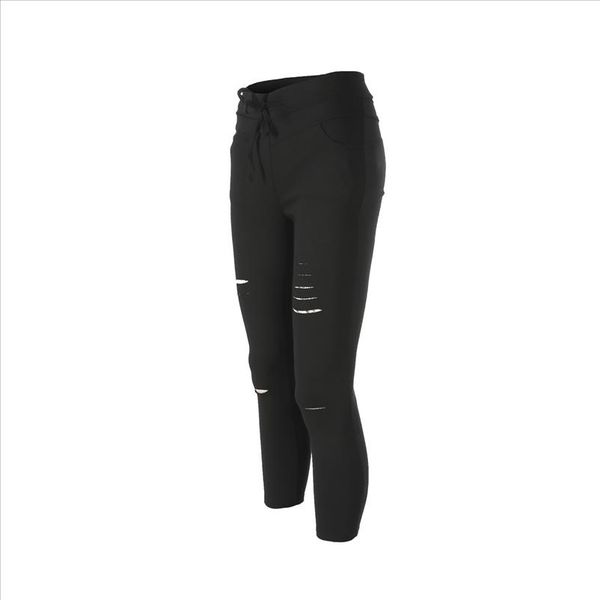 

new women skinny ripped knee hole bandage jeans solid color arrival pants high waist stretch slim pencil trouser, Blue