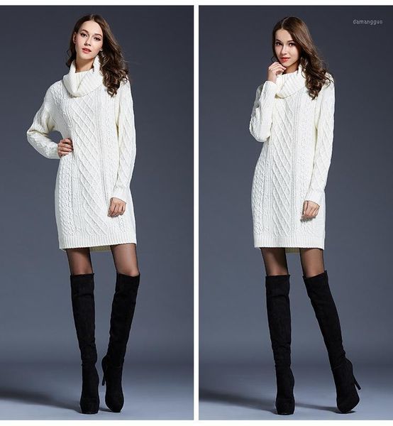 

2021 women turtleneck knitted casual solid-color sweater dress female winter plus size long sleeve elegant dress knitted pullove1, Black;gray